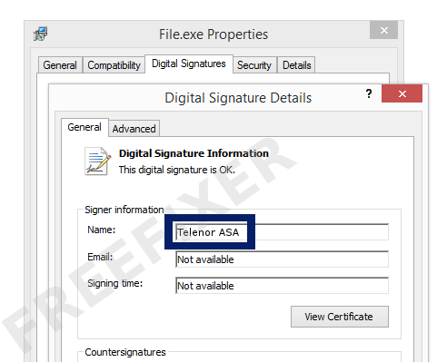 Screenshot of the Telenor ASA certificate